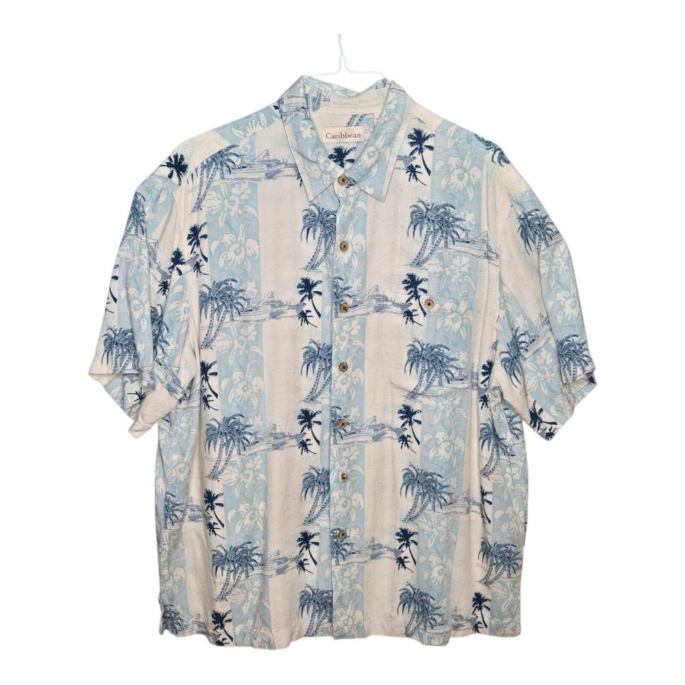 Hawaiian Shirt Palm Tree Print Tropical Vacation Caribbean Rayon Mens XL